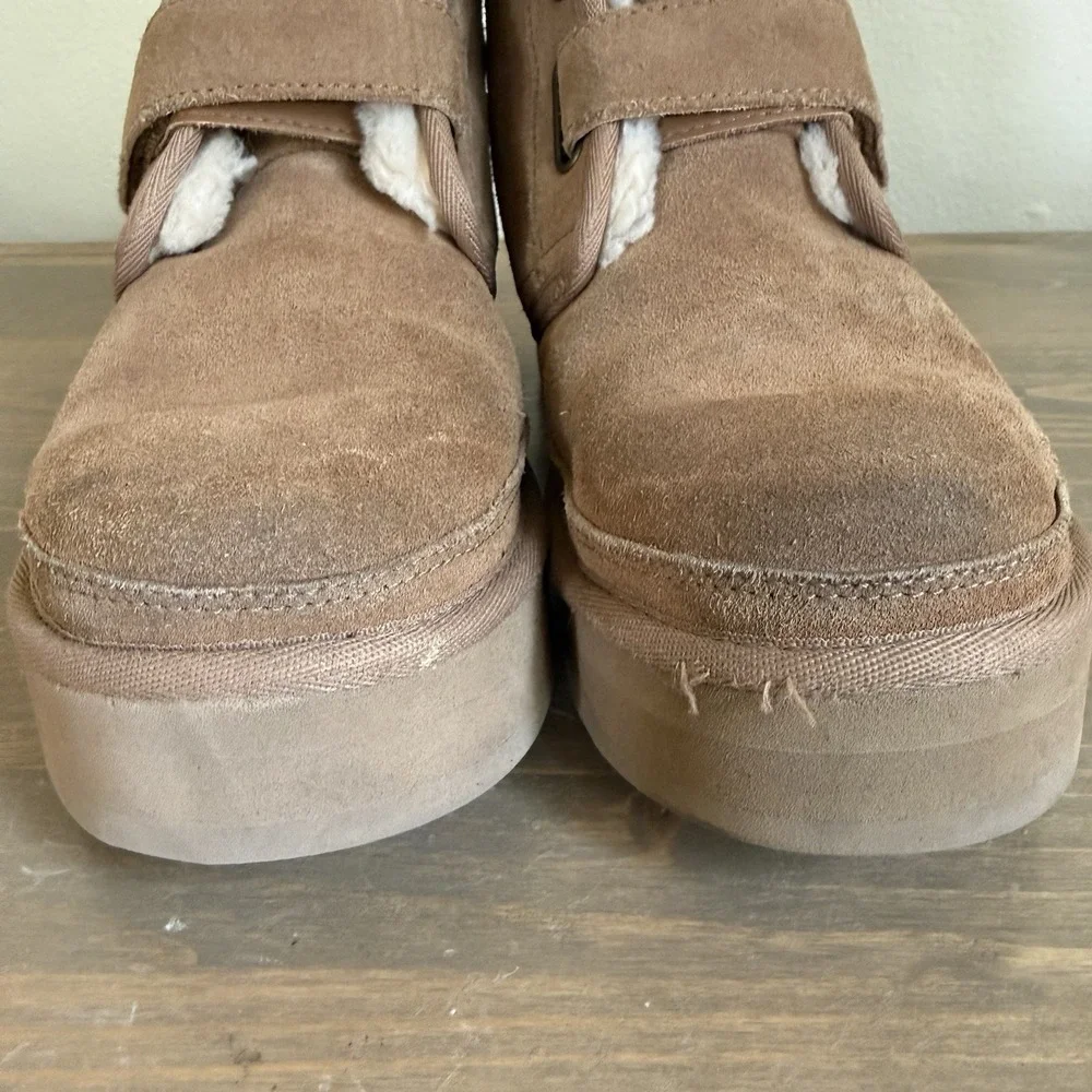 Ugg Girls 4 Chestnut Brown Neumel Strap Platform Ankle Boots Booties Winter